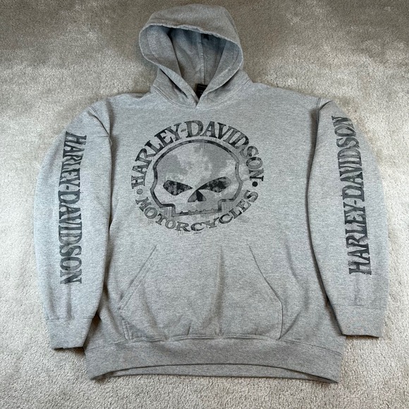 Harley-Davidson Other - Harley Davidson Hoodie Mens M Gray Willie G Skull Oconomowoc WI Graphic Biker